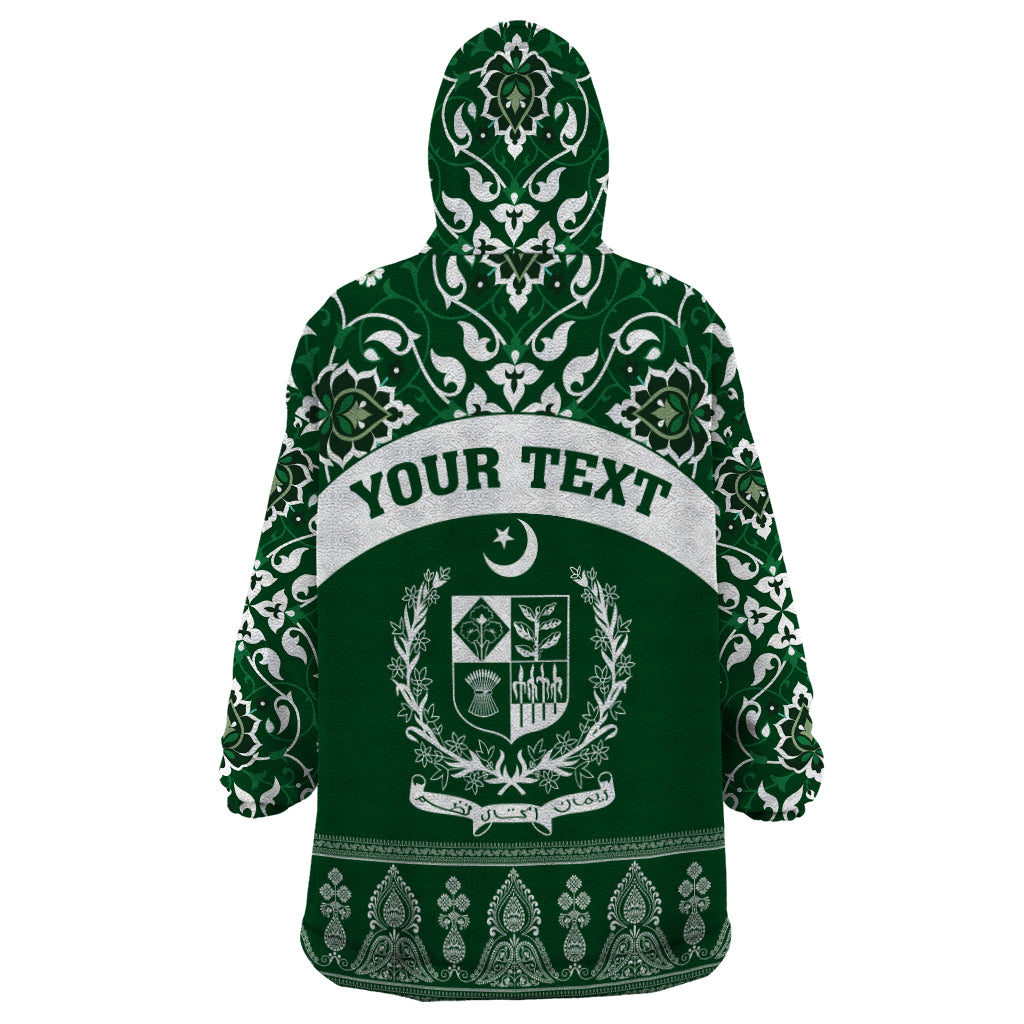 Pakistan Day Wearable Blanket Hoodie Coat Of Arms Mix Islamic Pattern - Wonder Print Shop