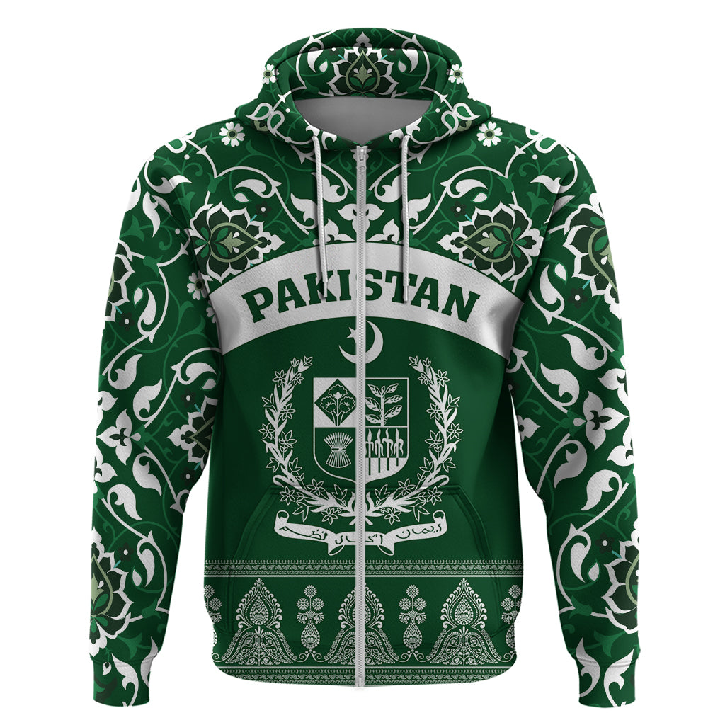 Pakistan Day Zip Hoodie Coat Of Arms Mix Islamic Pattern - Wonder Print Shop