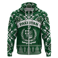 Pakistan Day Zip Hoodie Coat Of Arms Mix Islamic Pattern - Wonder Print Shop