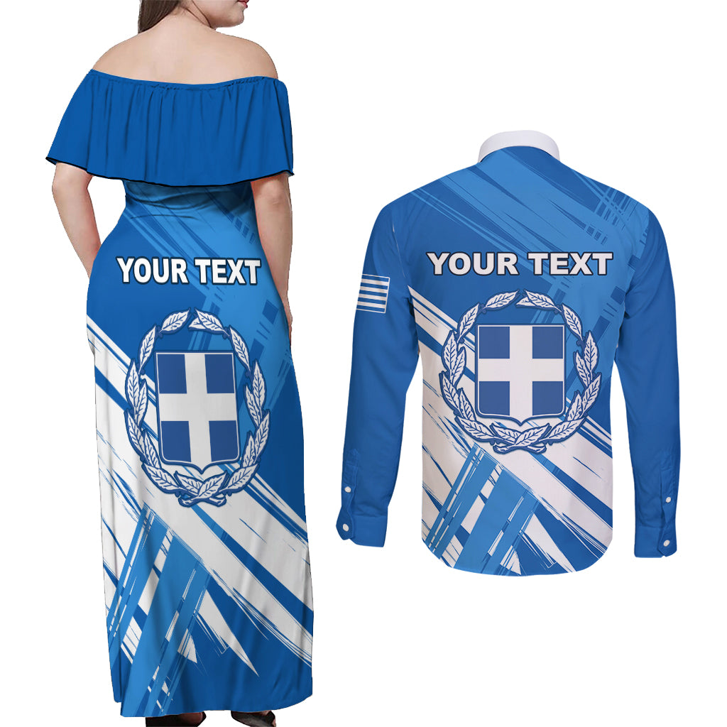 Greece Independence Day Couples Matching Off Shoulder Maxi Dress and Long Sleeve Button Shirt Eleftheria i Thanatos Dolphin Jumping - Wonder Print Shop