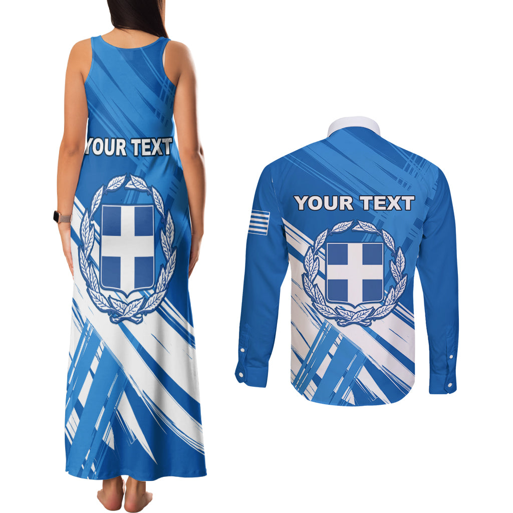 Greece Independence Day Couples Matching Tank Maxi Dress and Long Sleeve Button Shirt Eleftheria i Thanatos Dolphin Jumping - Wonder Print Shop