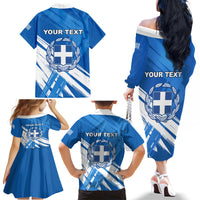 Greece Independence Day Family Matching Off Shoulder Long Sleeve Dress and Hawaiian Shirt Eleftheria i Thanatos Dolphin Jumping - Wonder Print Shop