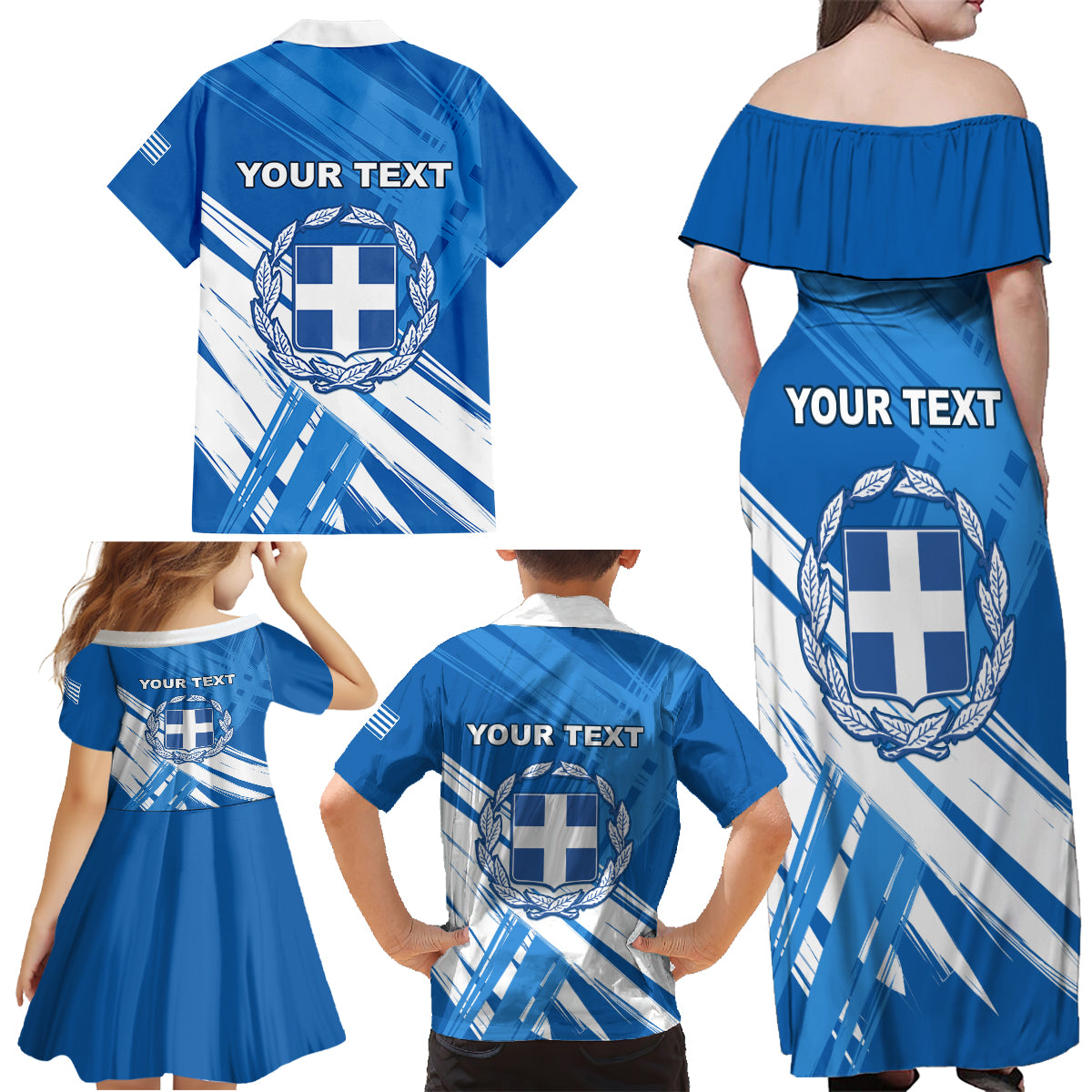 Greece Independence Day Family Matching Off Shoulder Maxi Dress and Hawaiian Shirt Eleftheria i Thanatos Dolphin Jumping - Wonder Print Shop