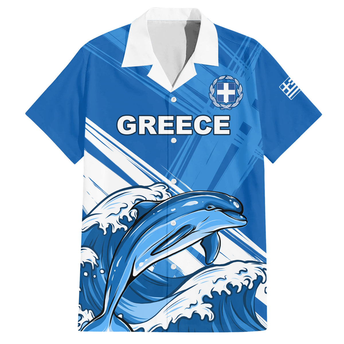 Greece Independence Day Family Matching Short Sleeve Bodycon Dress and Hawaiian Shirt Eleftheria i Thanatos Dolphin Jumping - Wonder Print Shop