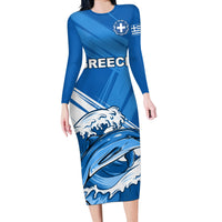 Greece Independence Day Long Sleeve Bodycon Dress Eleftheria i Thanatos Dolphin Jumping - Wonder Print Shop