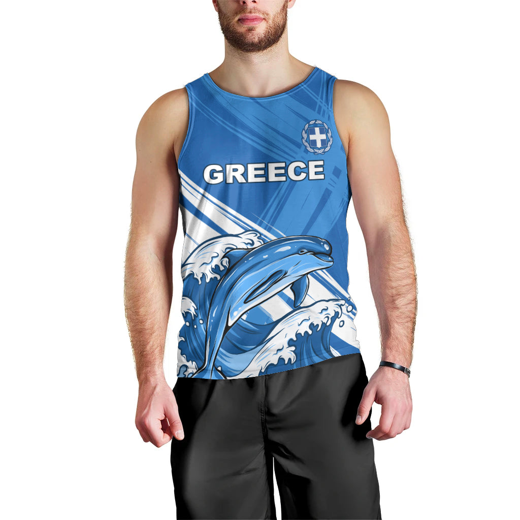 Greece Independence Day Men Tank Top Eleftheria i Thanatos Dolphin Jumping - Wonder Print Shop