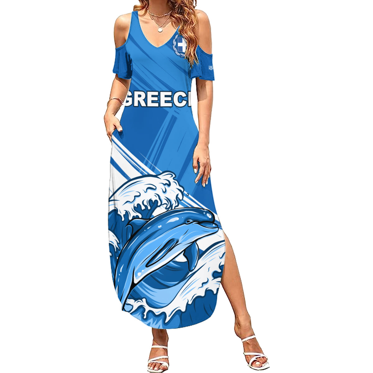 Greece Independence Day Summer Maxi Dress Eleftheria i Thanatos Dolphin Jumping