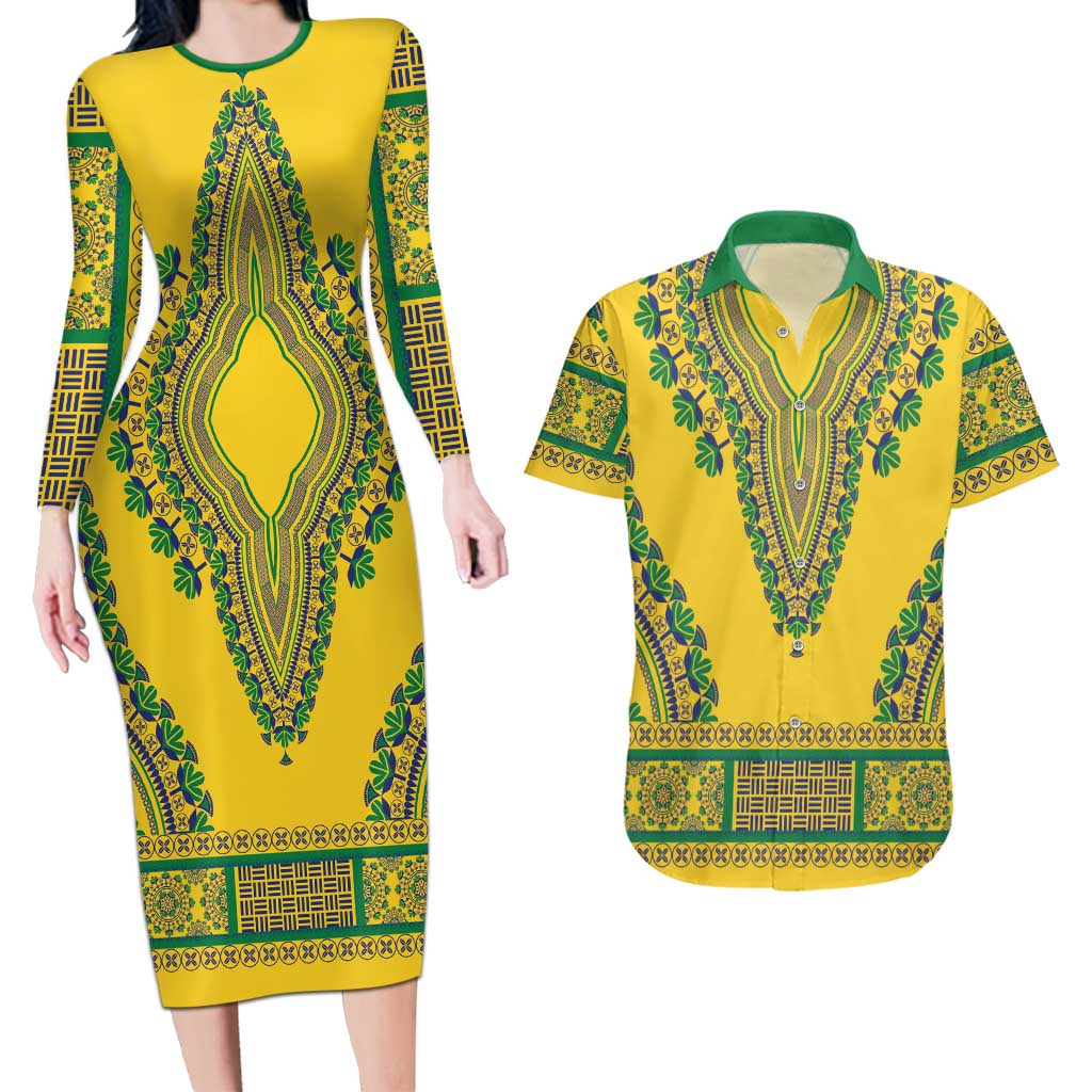 Grenadines Dashiki Couples Matching Long Sleeve Bodycon Dress and Hawaiian Shirt Proud To Be Grenadines