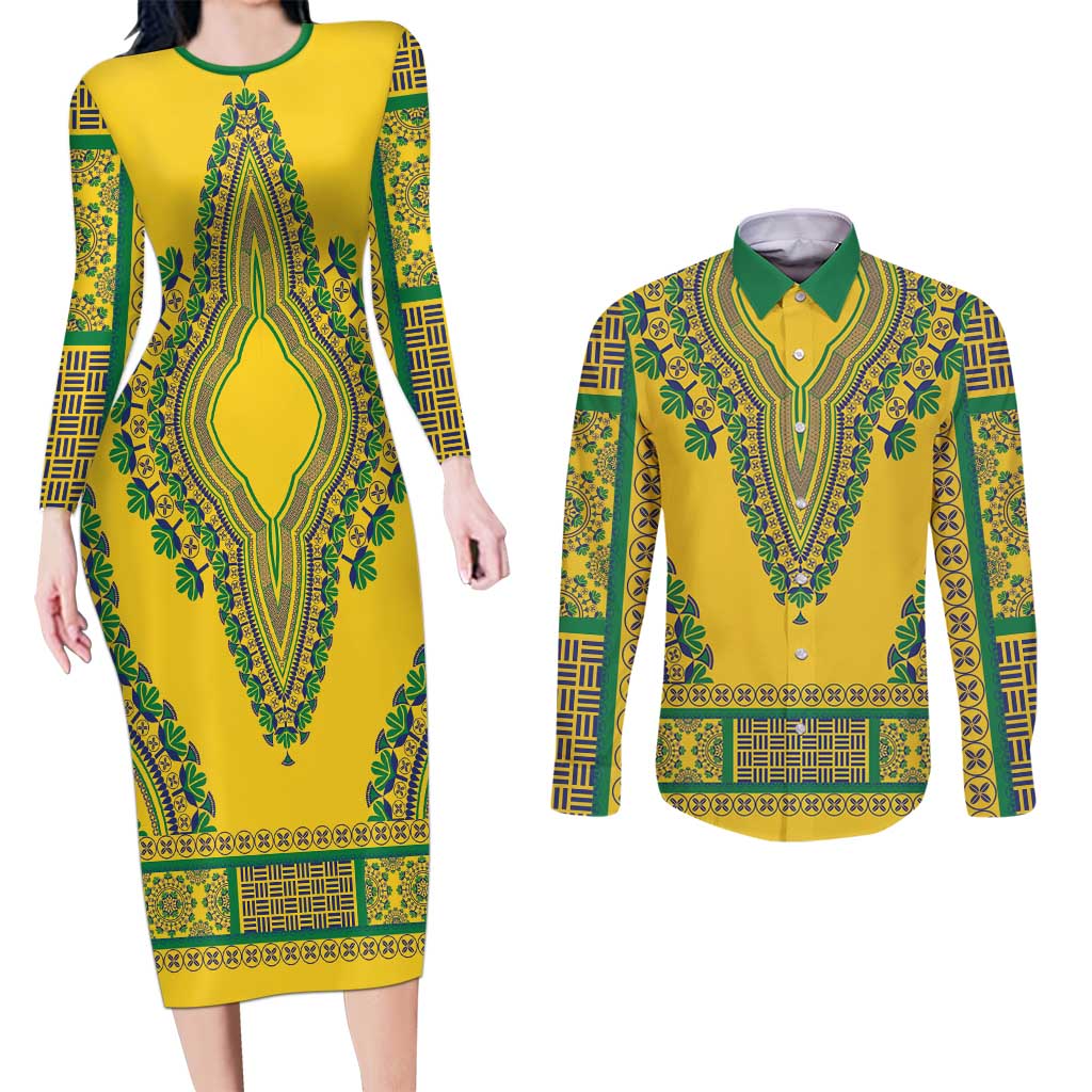 Grenadines Dashiki Couples Matching Long Sleeve Bodycon Dress and Long Sleeve Button Shirt Proud To Be Grenadines