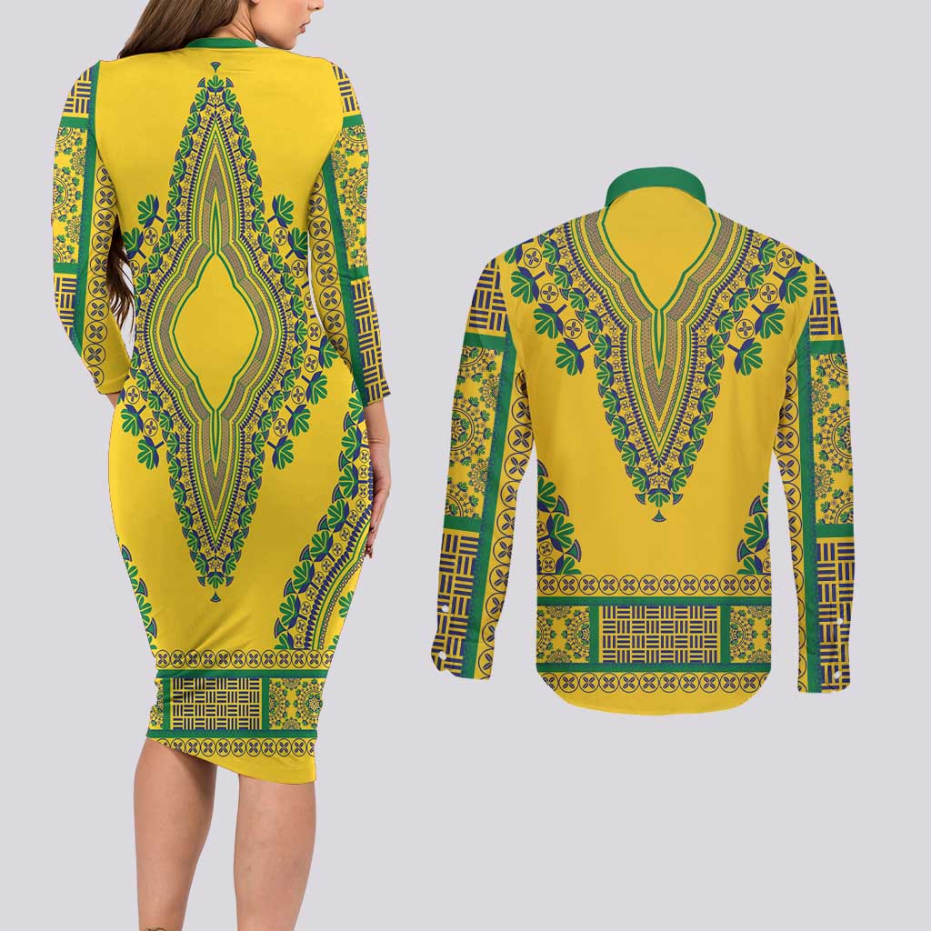 Grenadines Dashiki Couples Matching Long Sleeve Bodycon Dress and Long Sleeve Button Shirt Proud To Be Grenadines