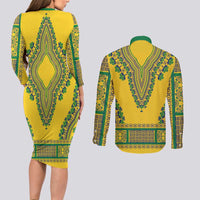 Grenadines Dashiki Couples Matching Long Sleeve Bodycon Dress and Long Sleeve Button Shirt Proud To Be Grenadines