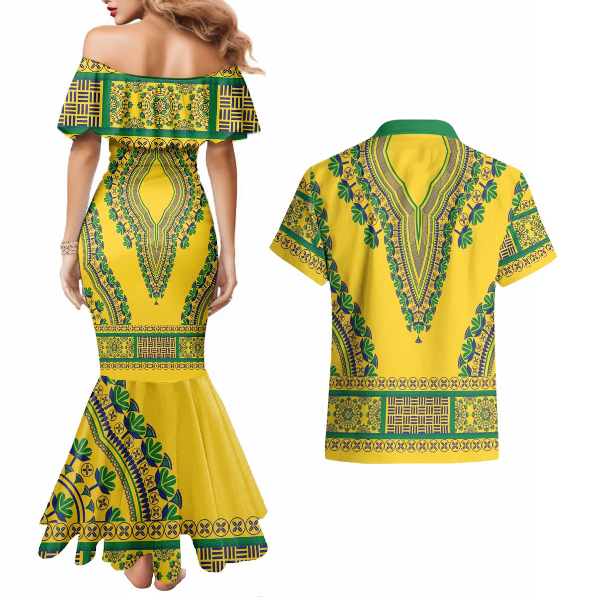 Grenadines Dashiki Couples Matching Mermaid Dress and Hawaiian Shirt Proud To Be Grenadines