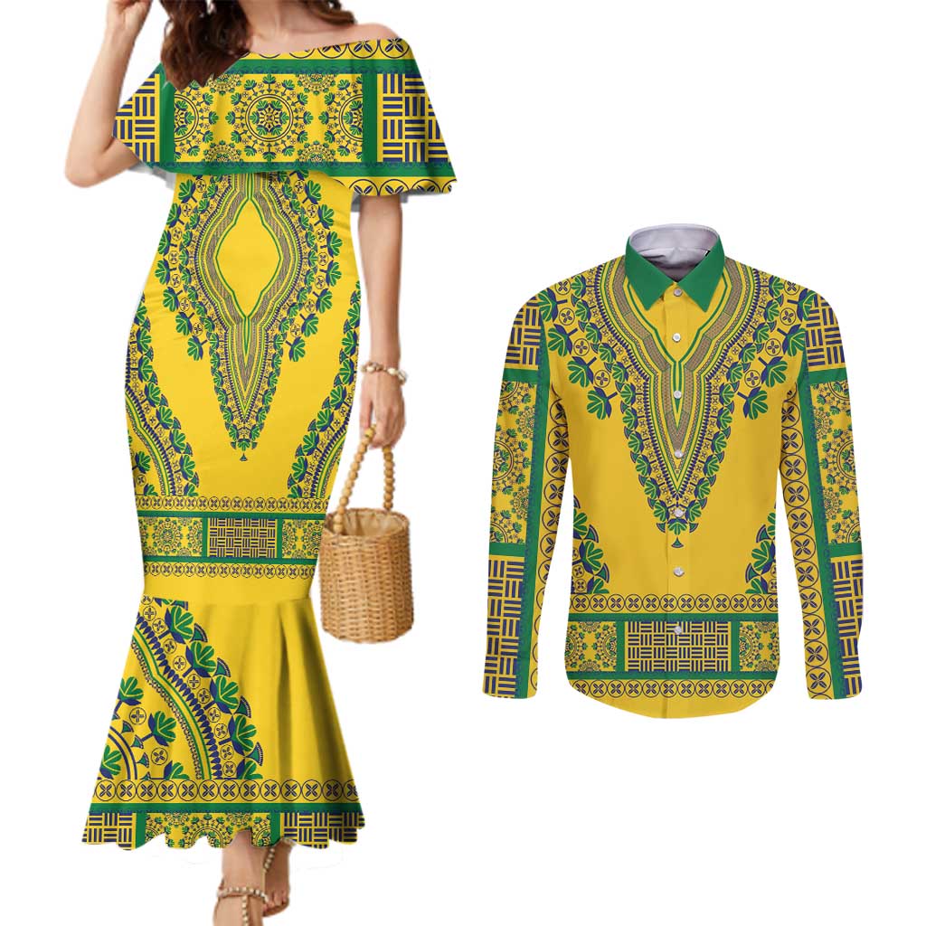 Grenadines Dashiki Couples Matching Mermaid Dress and Long Sleeve Button Shirt Proud To Be Grenadines