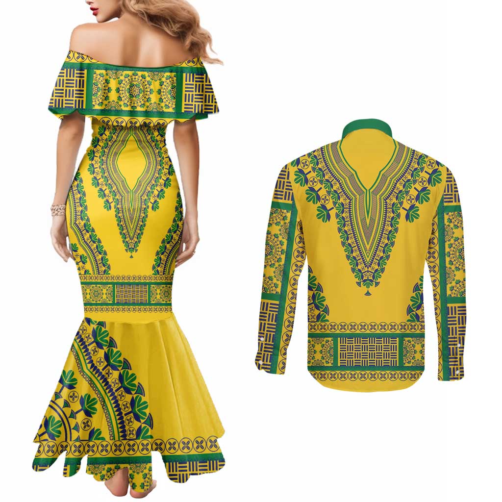 Grenadines Dashiki Couples Matching Mermaid Dress and Long Sleeve Button Shirt Proud To Be Grenadines