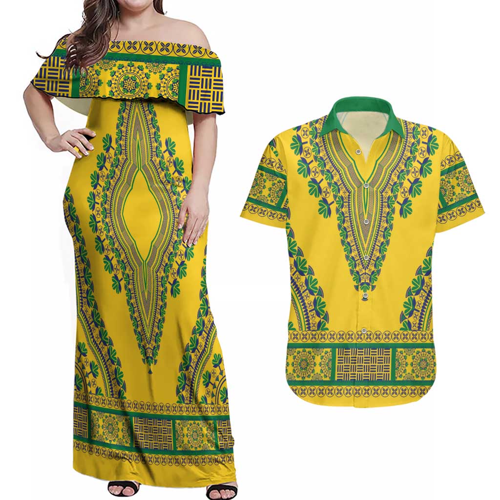 Grenadines Dashiki Couples Matching Off Shoulder Maxi Dress and Hawaiian Shirt Proud To Be Grenadines