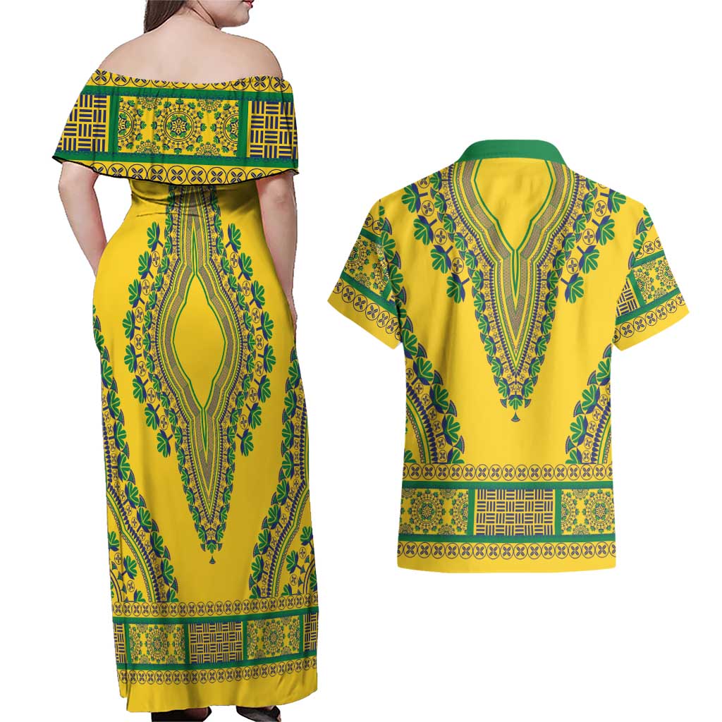 Grenadines Dashiki Couples Matching Off Shoulder Maxi Dress and Hawaiian Shirt Proud To Be Grenadines