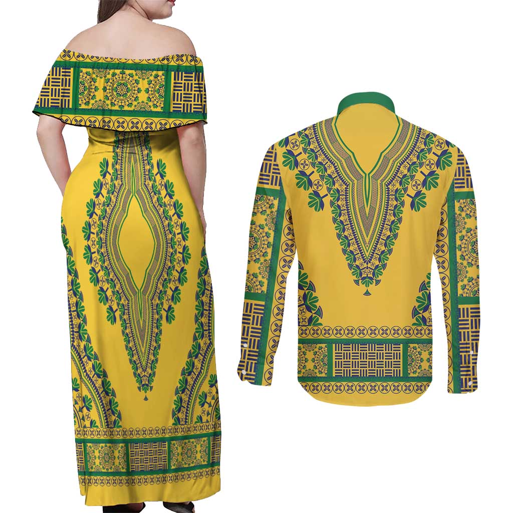 Grenadines Dashiki Couples Matching Off Shoulder Maxi Dress and Long Sleeve Button Shirt Proud To Be Grenadines