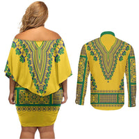 Grenadines Dashiki Couples Matching Off Shoulder Short Dress and Long Sleeve Button Shirt Proud To Be Grenadines