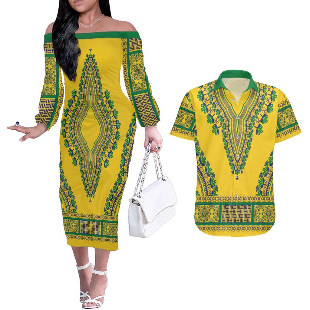 Grenadines Dashiki Couples Matching Off The Shoulder Long Sleeve Dress and Hawaiian Shirt Proud To Be Grenadines