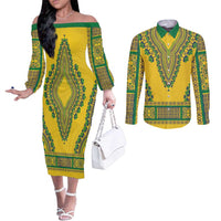 Grenadines Dashiki Couples Matching Off The Shoulder Long Sleeve Dress and Long Sleeve Button Shirt Proud To Be Grenadines