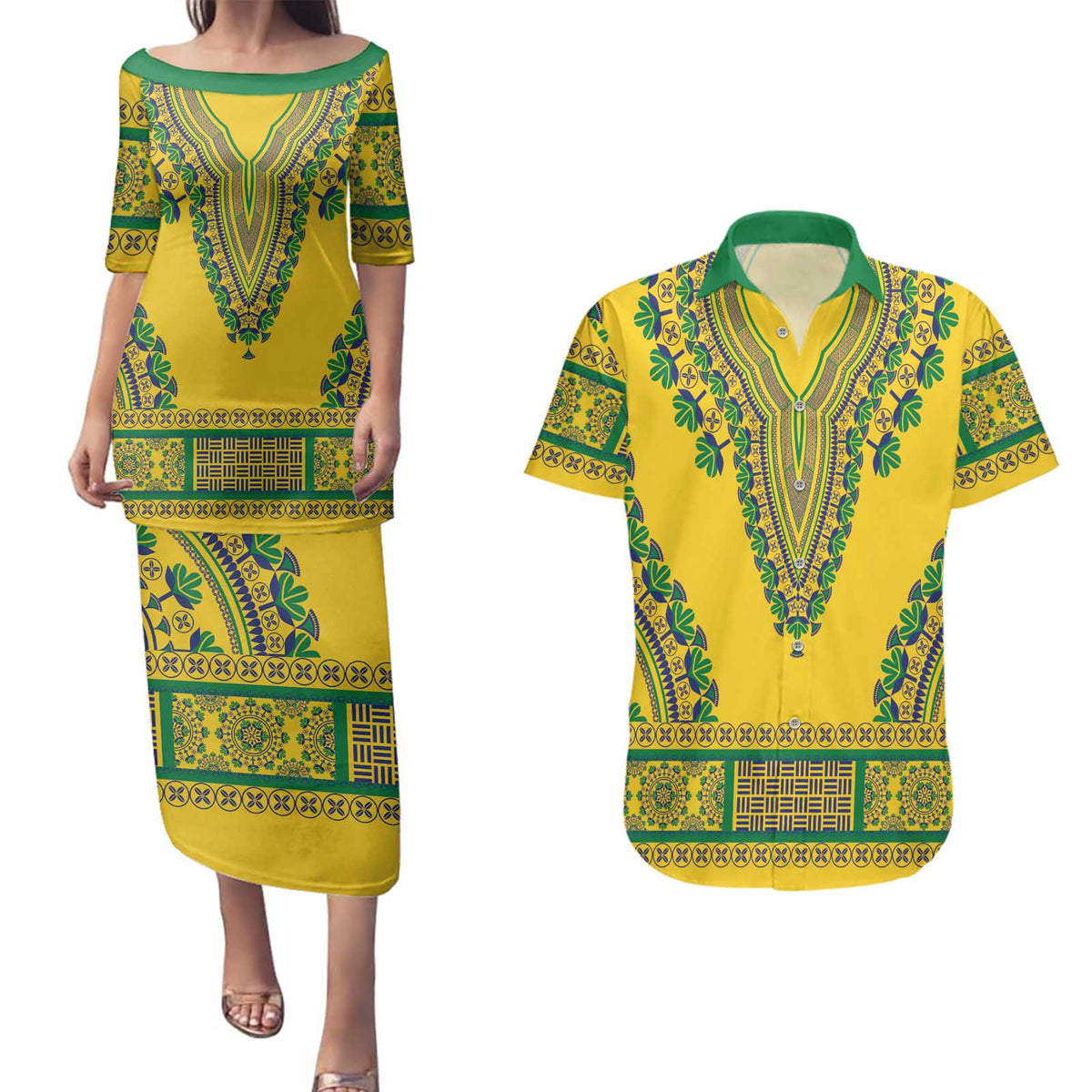 Grenadines Dashiki Couples Matching Puletasi and Hawaiian Shirt Proud To Be Grenadines