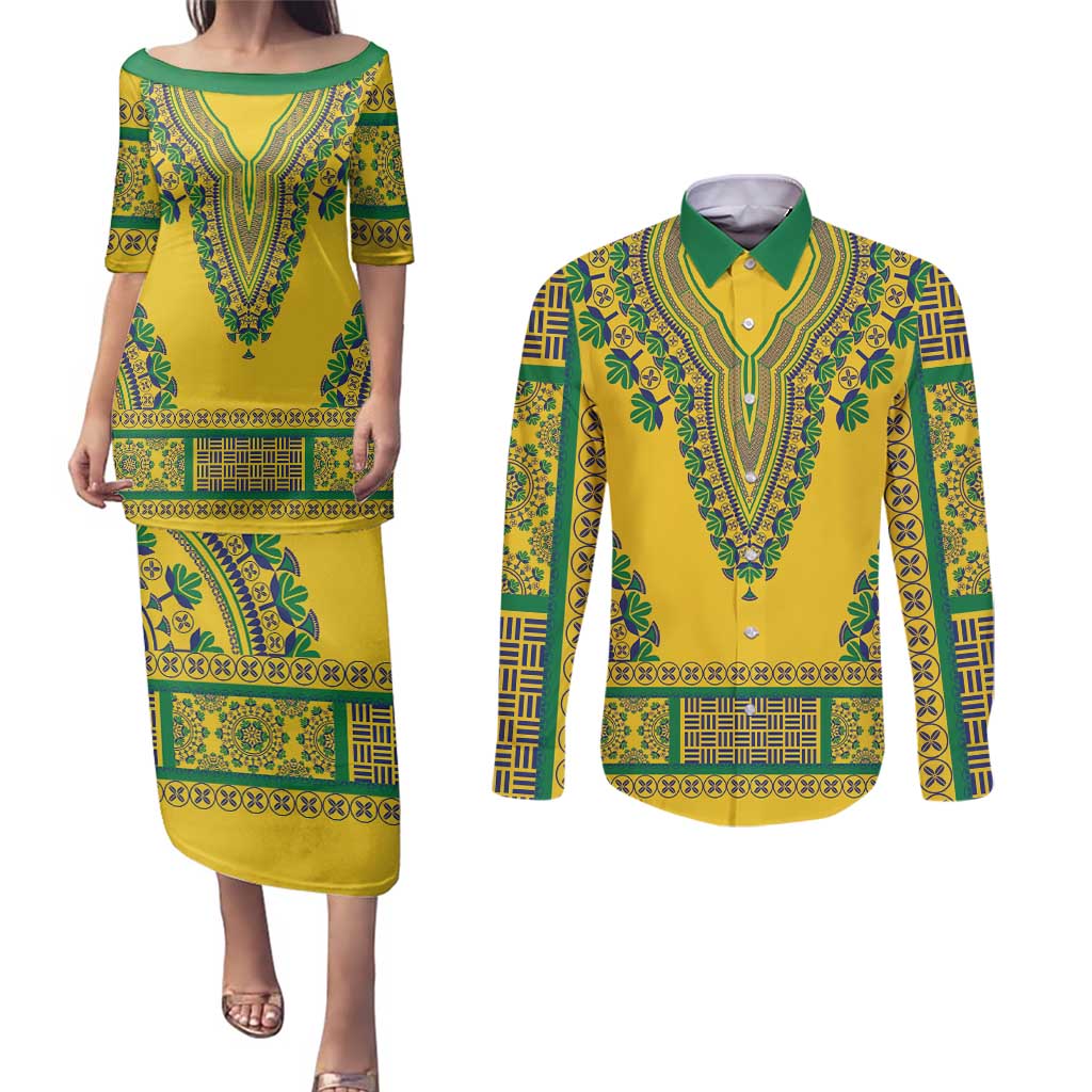 Grenadines Dashiki Couples Matching Puletasi and Long Sleeve Button Shirt Proud To Be Grenadines