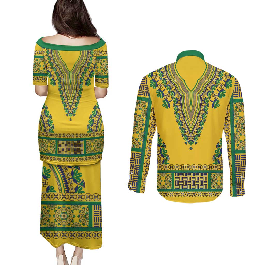 Grenadines Dashiki Couples Matching Puletasi and Long Sleeve Button Shirt Proud To Be Grenadines