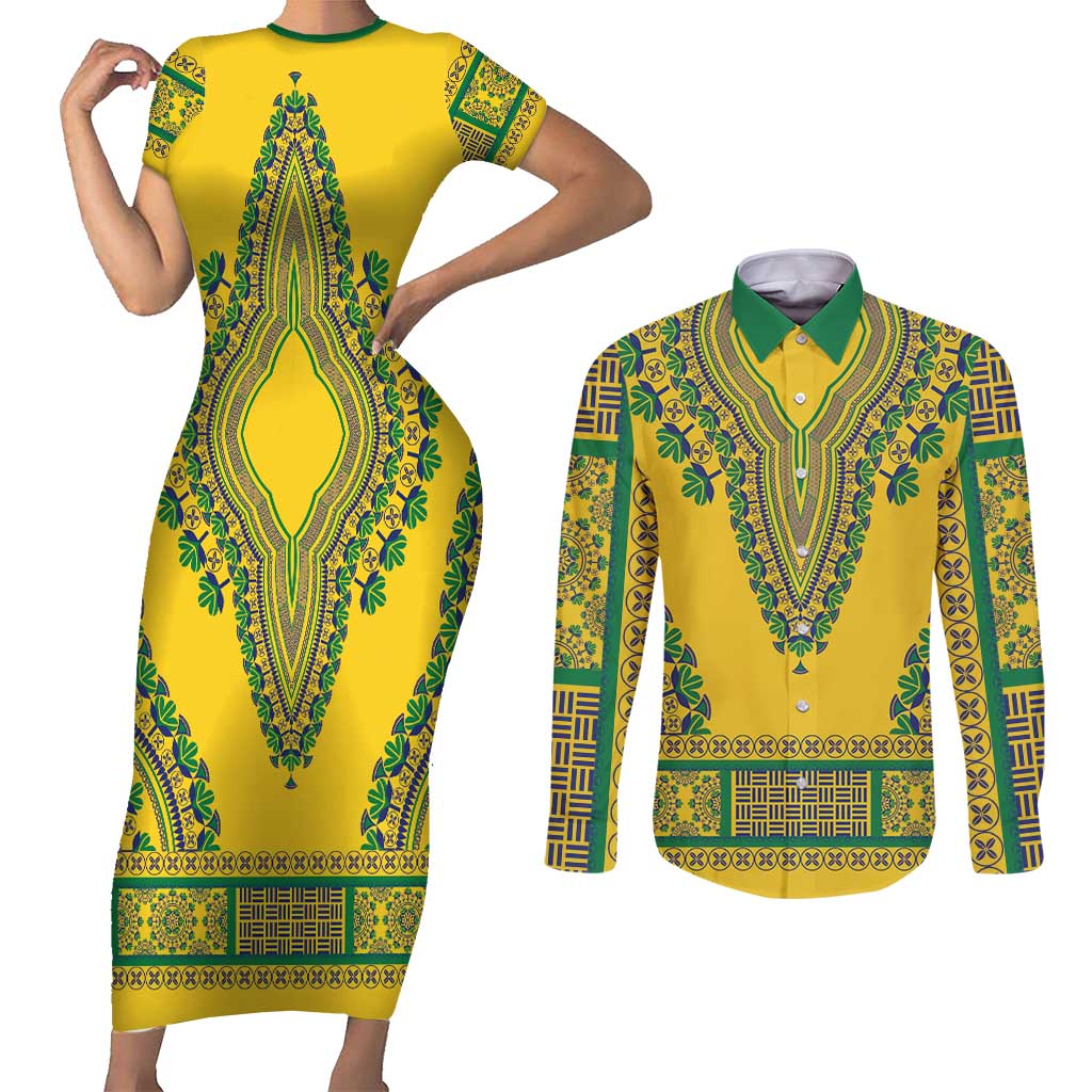 Grenadines Dashiki Couples Matching Short Sleeve Bodycon Dress and Long Sleeve Button Shirt Proud To Be Grenadines