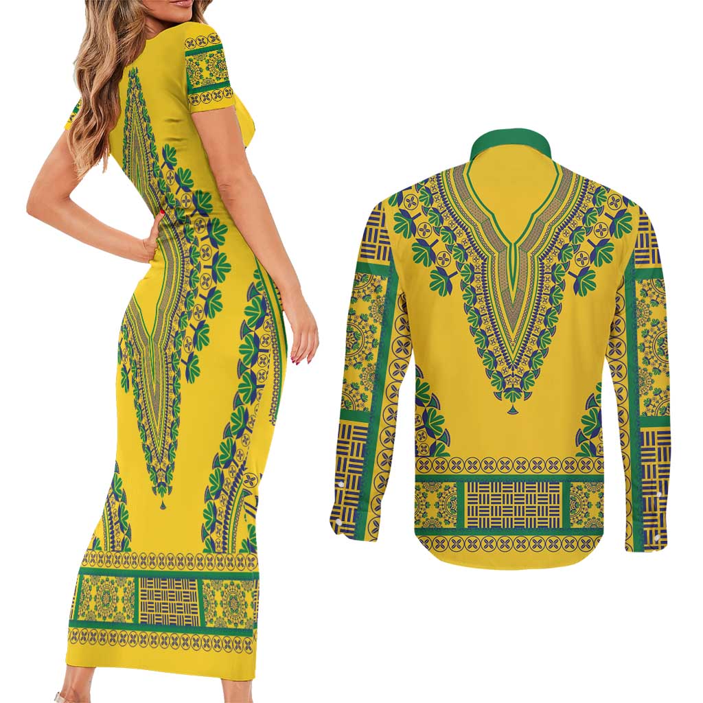 Grenadines Dashiki Couples Matching Short Sleeve Bodycon Dress and Long Sleeve Button Shirt Proud To Be Grenadines