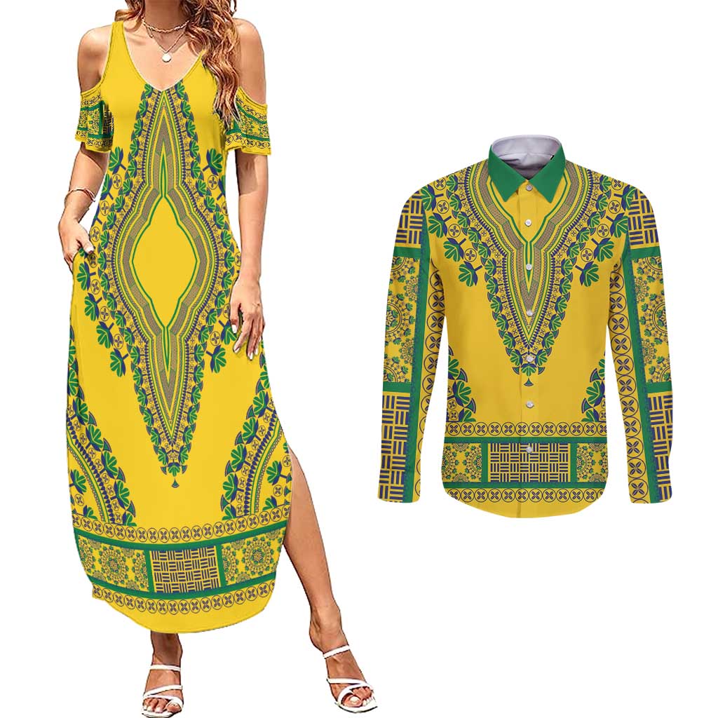 Grenadines Dashiki Couples Matching Summer Maxi Dress and Long Sleeve Button Shirt Proud To Be Grenadines