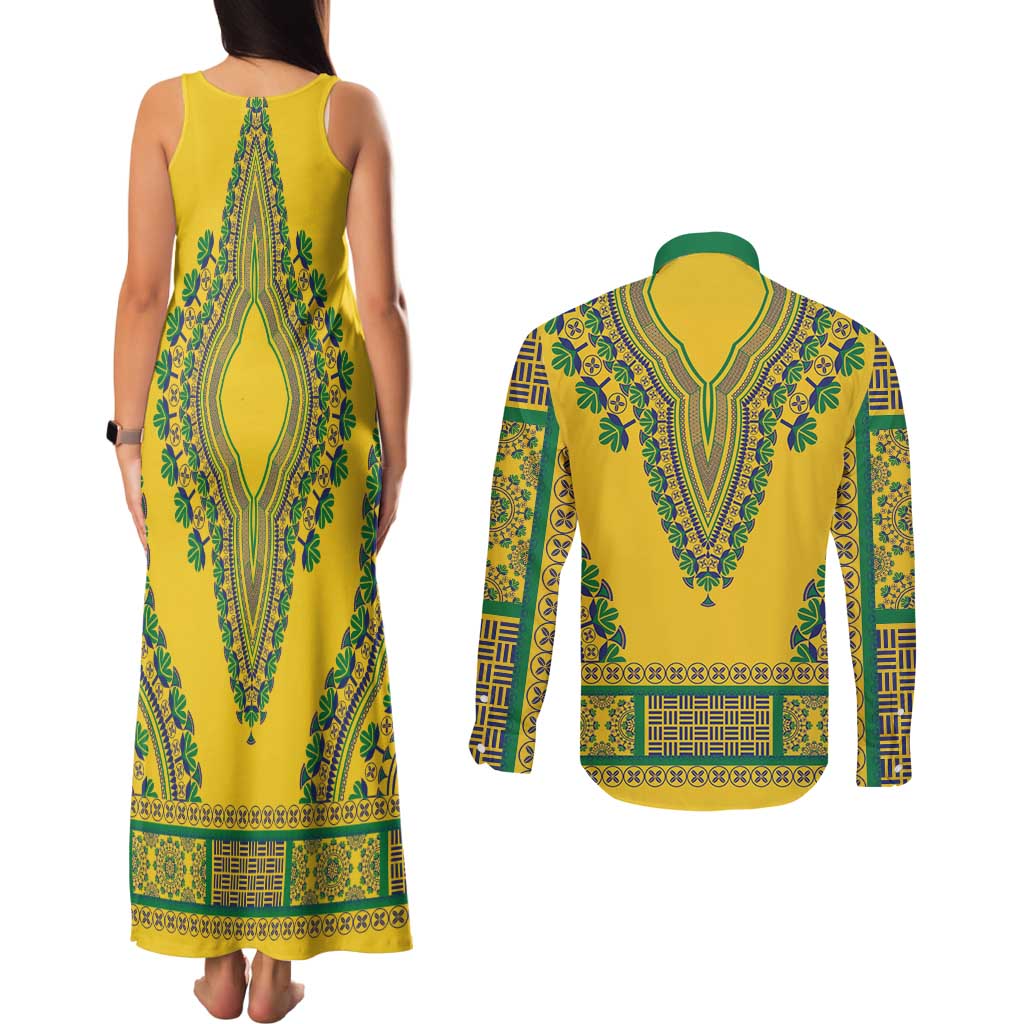 Grenadines Dashiki Couples Matching Tank Maxi Dress and Long Sleeve Button Shirt Proud To Be Grenadines