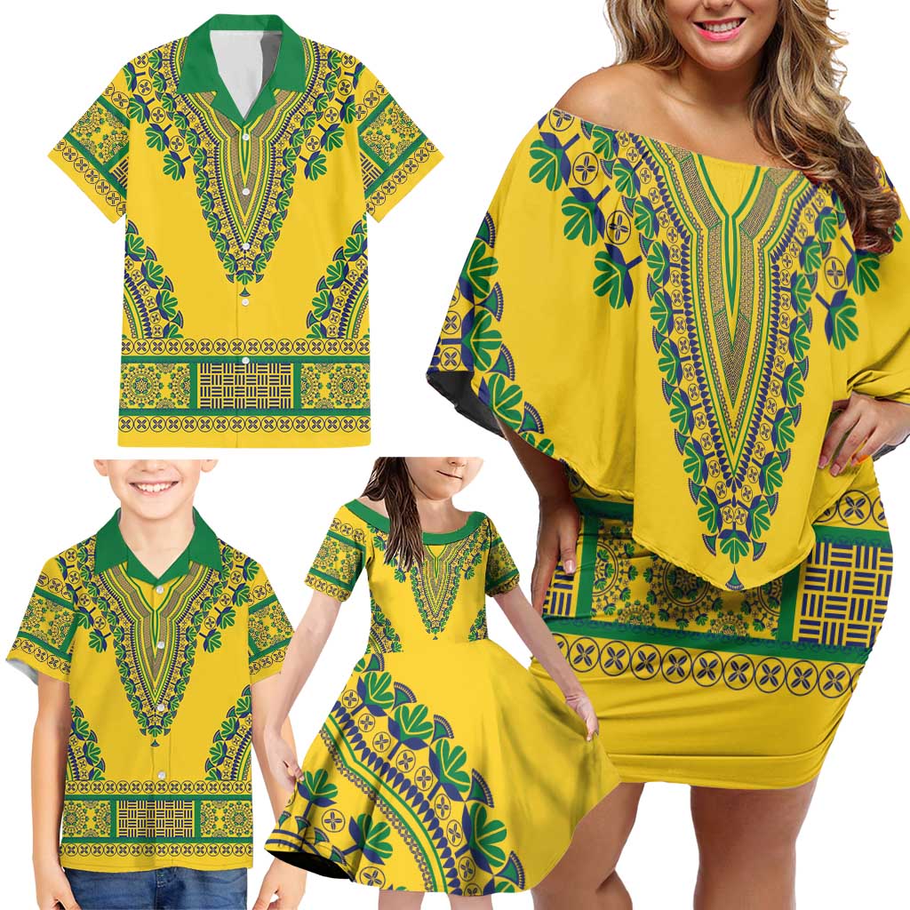 Grenadines Dashiki Family Matching Off Shoulder Short Dress and Hawaiian Shirt Proud To Be Grenadines
