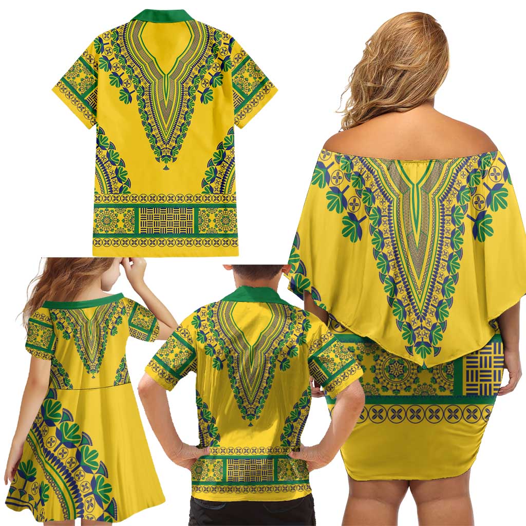 Grenadines Dashiki Family Matching Off Shoulder Short Dress and Hawaiian Shirt Proud To Be Grenadines