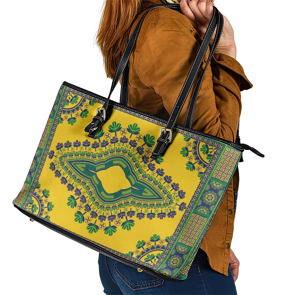 Grenadines Dashiki Leather Tote Bag Proud To Be Grenadines