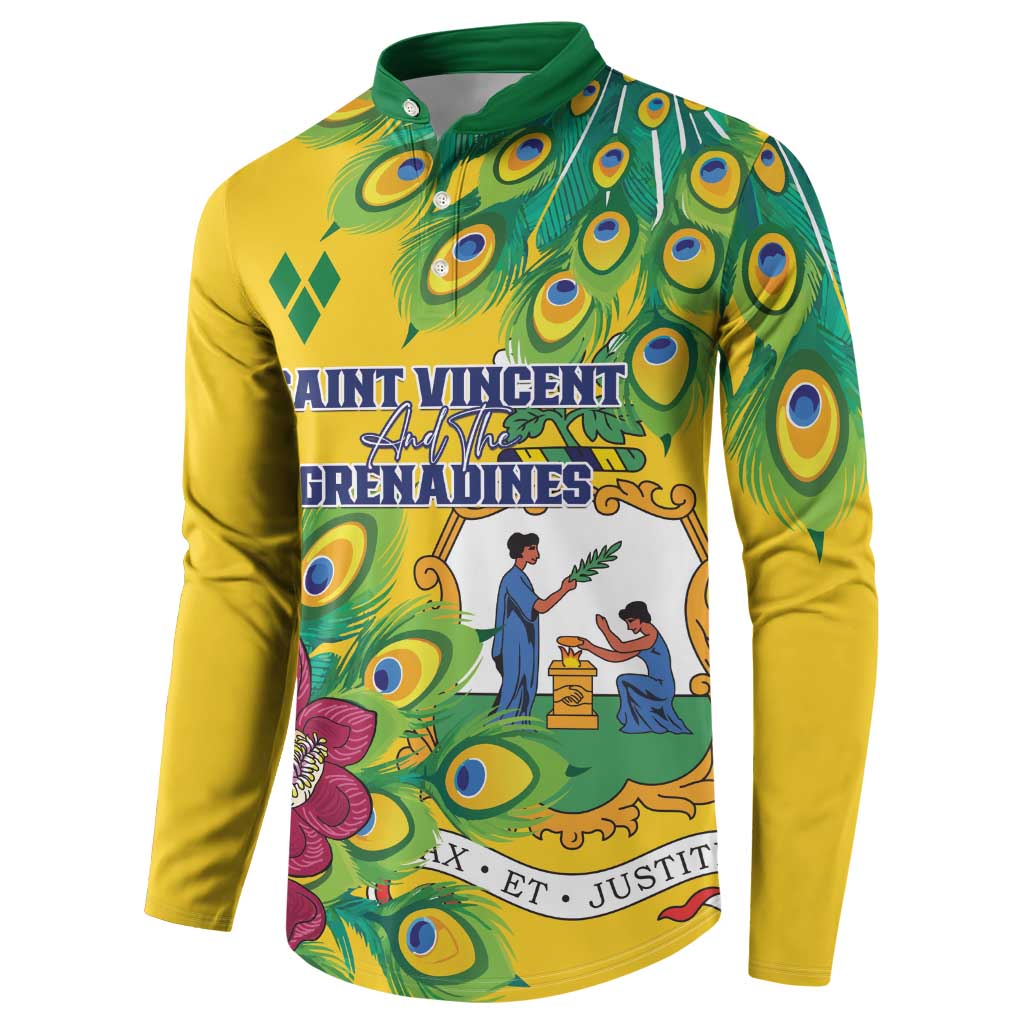 Personalized Saint Vincent and the Grenadines Button Sweatshirt Stylized Peacock Feather Royal