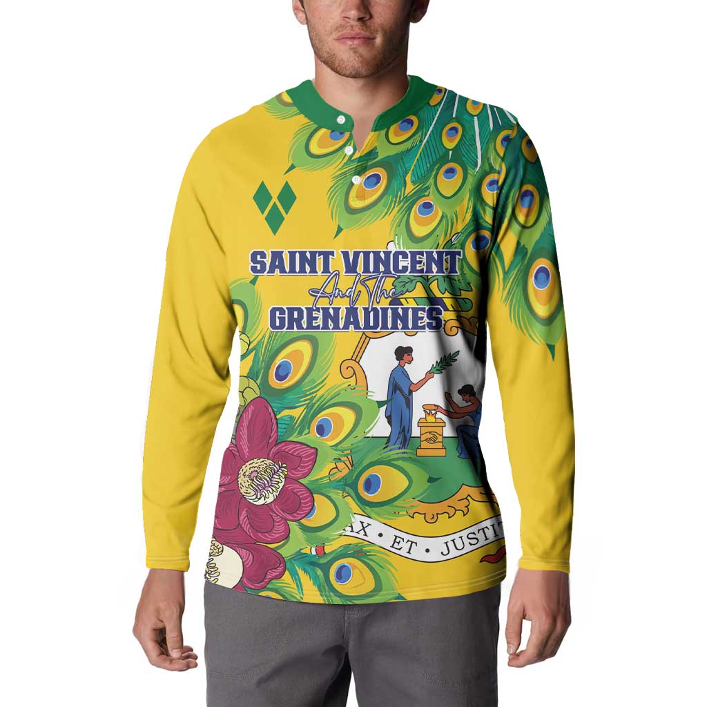 Personalized Saint Vincent and the Grenadines Button Sweatshirt Stylized Peacock Feather Royal