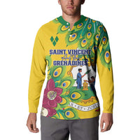 Personalized Saint Vincent and the Grenadines Button Sweatshirt Stylized Peacock Feather Royal