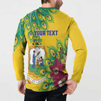 Personalized Saint Vincent and the Grenadines Button Sweatshirt Stylized Peacock Feather Royal