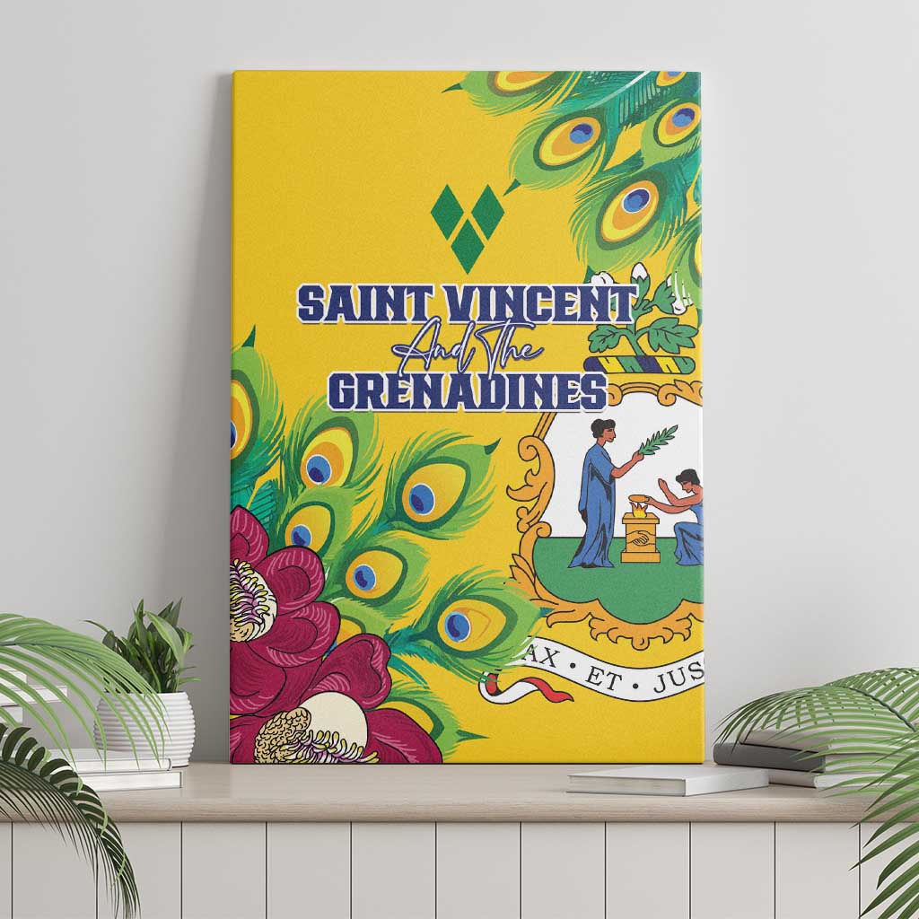 Saint Vincent and the Grenadines Canvas Wall Art Stylized Peacock Feather Royal