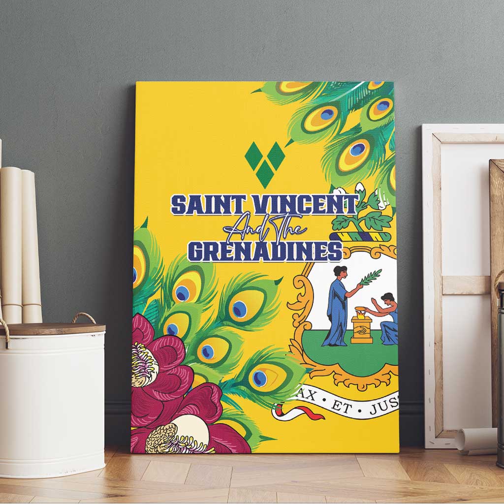 Saint Vincent and the Grenadines Canvas Wall Art Stylized Peacock Feather Royal