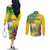 Personalized Saint Vincent and the Grenadines Couples Matching Off The Shoulder Long Sleeve Dress and Long Sleeve Button Shirt Stylized Peacock Feather Royal