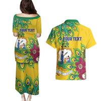 Personalized Saint Vincent and the Grenadines Couples Matching Puletasi and Hawaiian Shirt Stylized Peacock Feather Royal