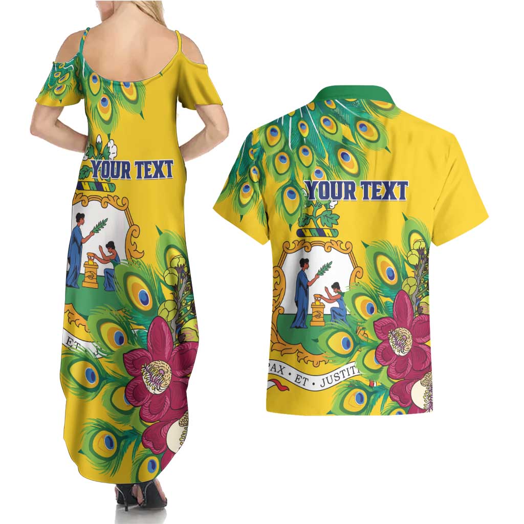 Personalized Saint Vincent and the Grenadines Couples Matching Summer Maxi Dress and Hawaiian Shirt Stylized Peacock Feather Royal