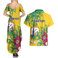 Personalized Saint Vincent and the Grenadines Couples Matching Summer Maxi Dress and Hawaiian Shirt Stylized Peacock Feather Royal