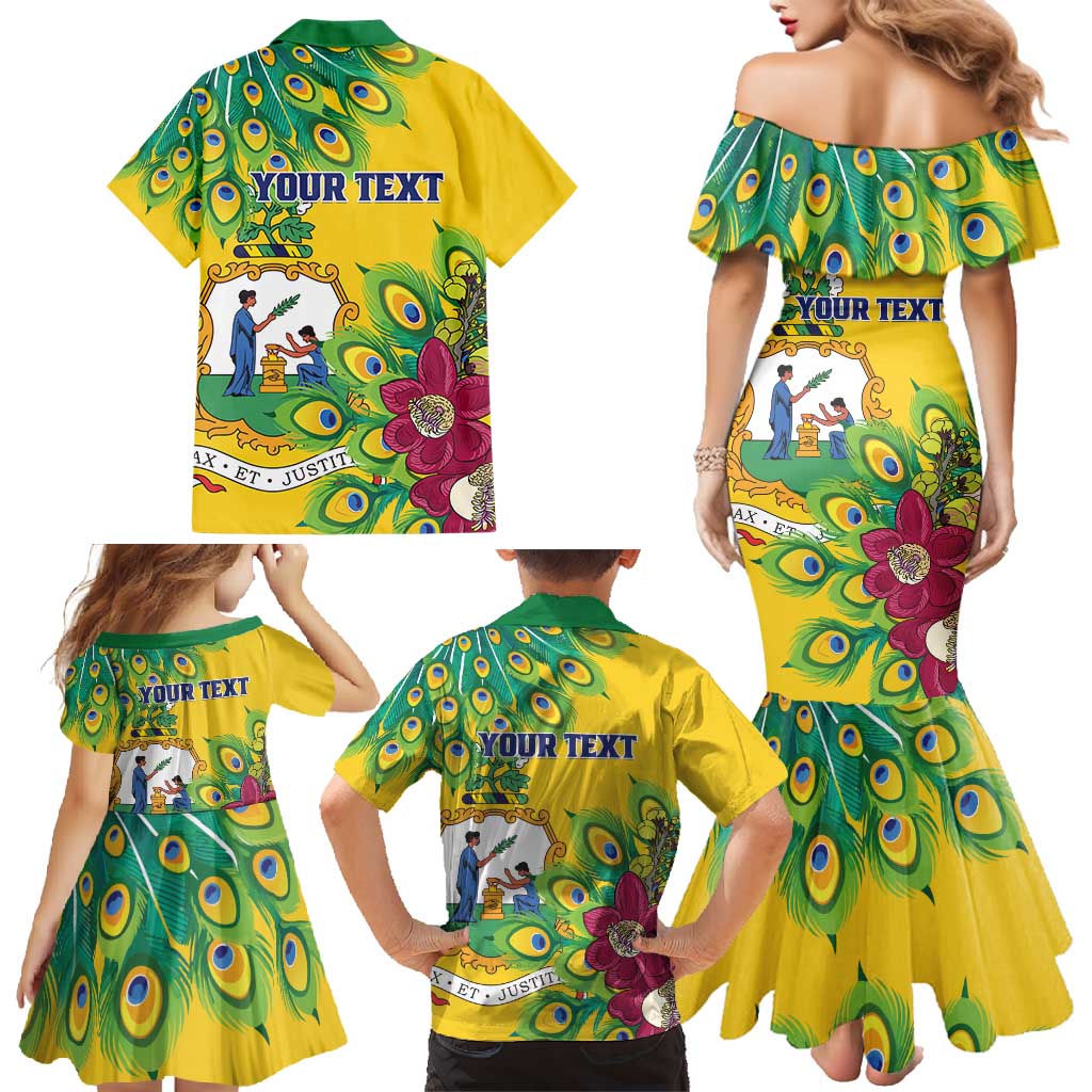 Personalized Saint Vincent and the Grenadines Family Matching Mermaid Dress and Hawaiian Shirt Stylized Peacock Feather Royal