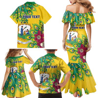 Personalized Saint Vincent and the Grenadines Family Matching Mermaid Dress and Hawaiian Shirt Stylized Peacock Feather Royal