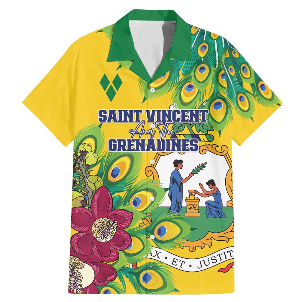 Personalized Saint Vincent and the Grenadines Family Matching Mermaid Dress and Hawaiian Shirt Stylized Peacock Feather Royal