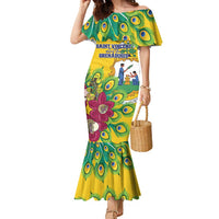 Personalized Saint Vincent and the Grenadines Family Matching Mermaid Dress and Hawaiian Shirt Stylized Peacock Feather Royal