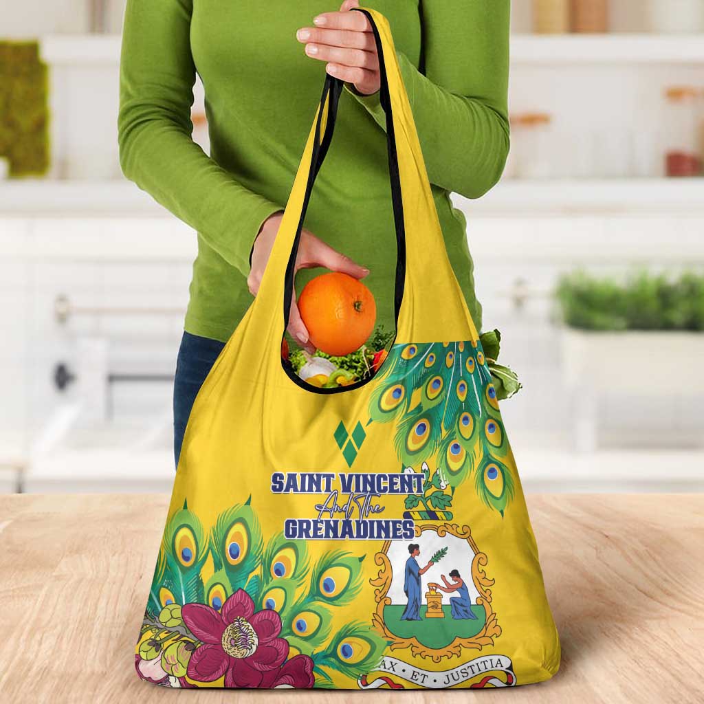 Saint Vincent and the Grenadines Grocery Bag Stylized Peacock Feather Royal
