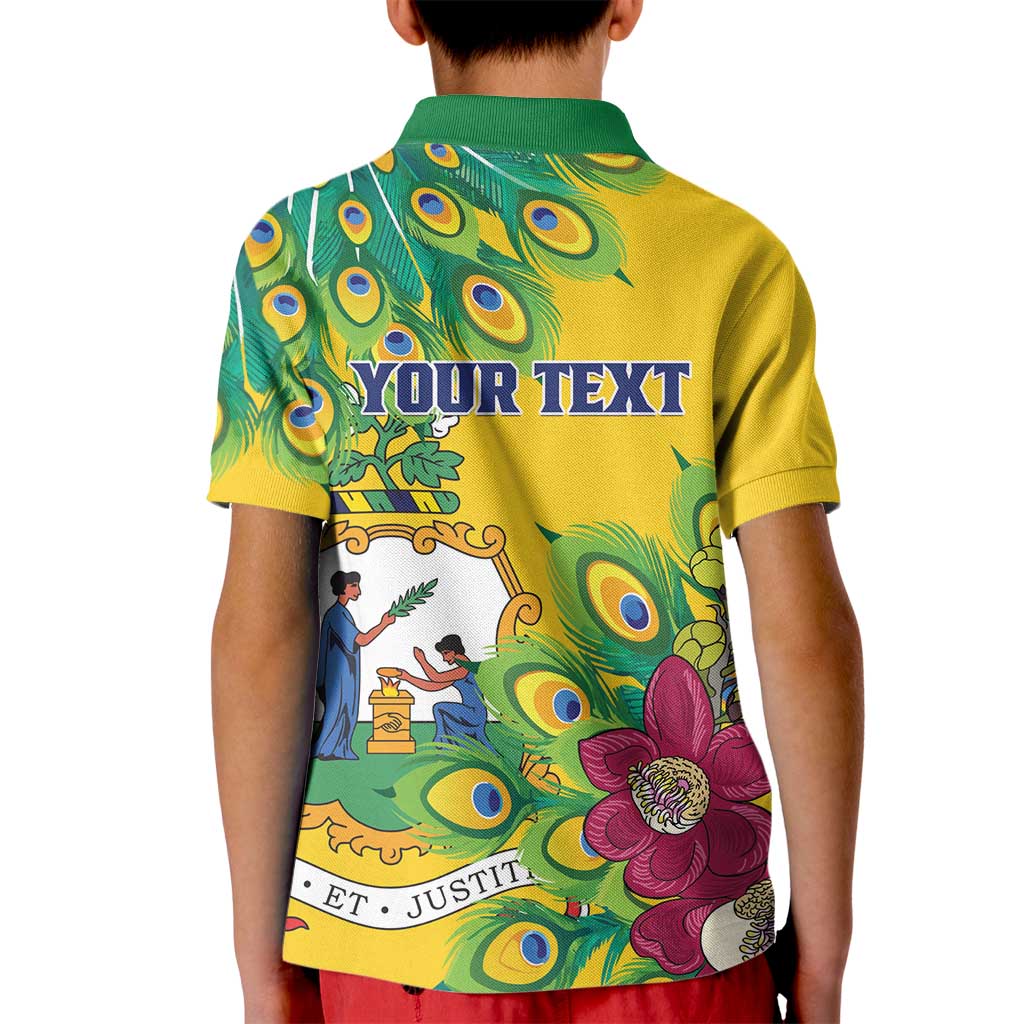 Personalized Saint Vincent and the Grenadines Kid Polo Shirt Stylized Peacock Feather Royal